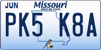 MO license plate PK5K8A