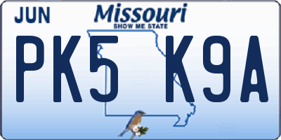MO license plate PK5K9A