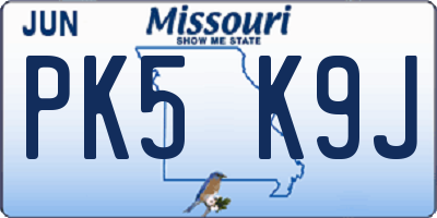 MO license plate PK5K9J