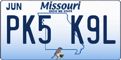 MO license plate PK5K9L