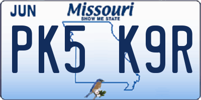 MO license plate PK5K9R