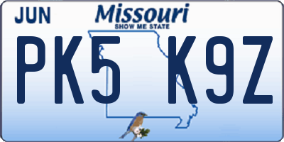 MO license plate PK5K9Z