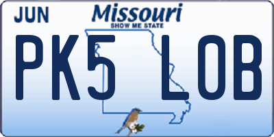 MO license plate PK5L0B