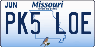 MO license plate PK5L0E
