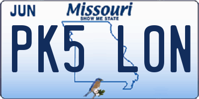 MO license plate PK5L0N
