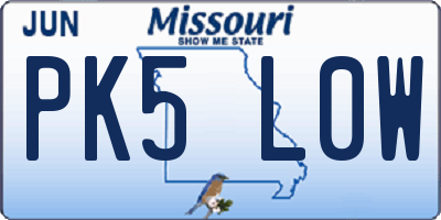 MO license plate PK5L0W