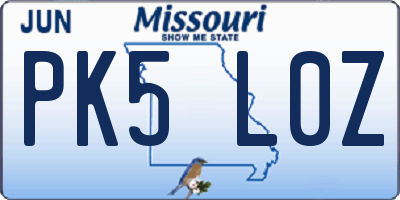 MO license plate PK5L0Z