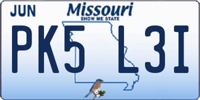 MO license plate PK5L3I