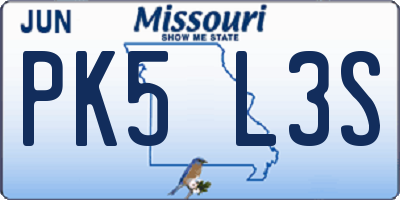 MO license plate PK5L3S