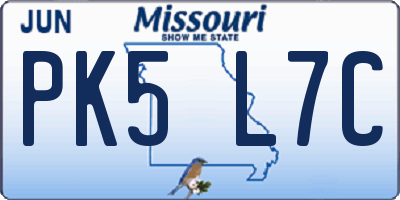 MO license plate PK5L7C