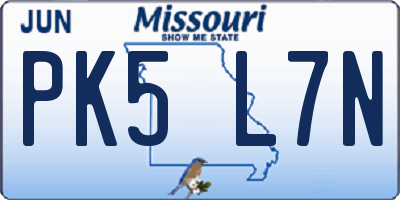 MO license plate PK5L7N