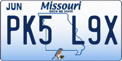 MO license plate PK5L9X