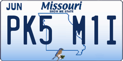 MO license plate PK5M1I