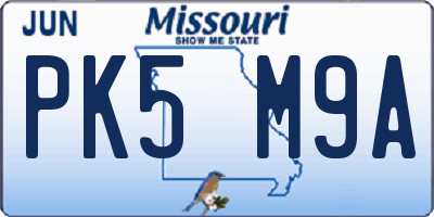 MO license plate PK5M9A