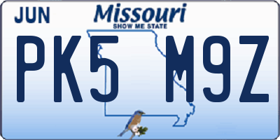 MO license plate PK5M9Z