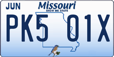 MO license plate PK5O1X