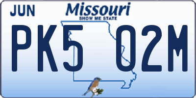 MO license plate PK5O2M