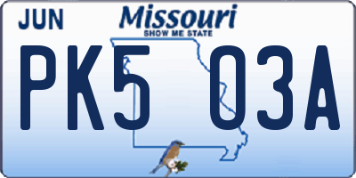 MO license plate PK5O3A