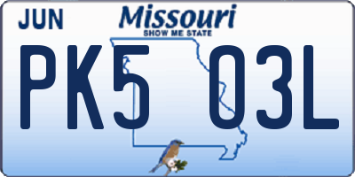 MO license plate PK5O3L