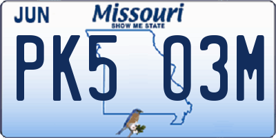 MO license plate PK5O3M