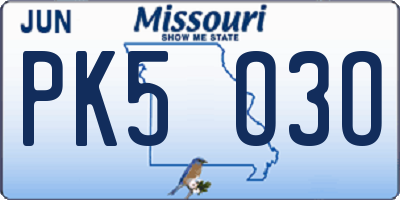 MO license plate PK5O3O
