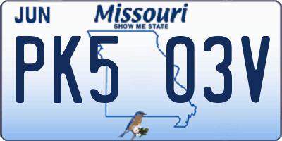 MO license plate PK5O3V