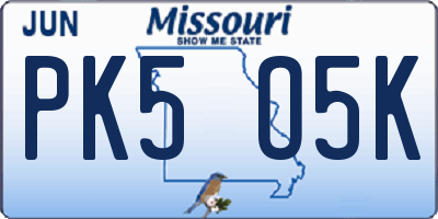 MO license plate PK5O5K