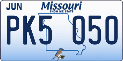 MO license plate PK5O5O