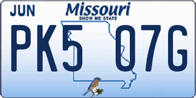 MO license plate PK5O7G