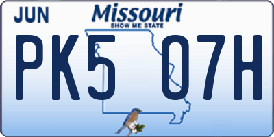 MO license plate PK5O7H