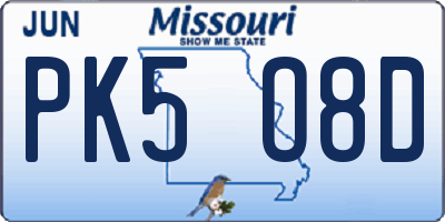 MO license plate PK5O8D