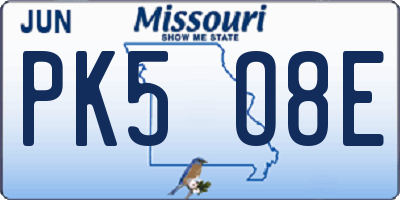MO license plate PK5O8E