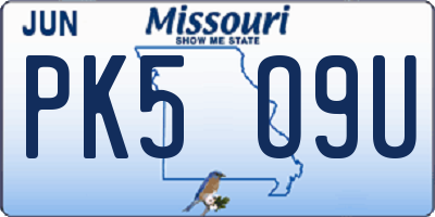 MO license plate PK5O9U