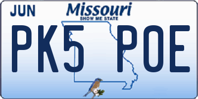MO license plate PK5P0E