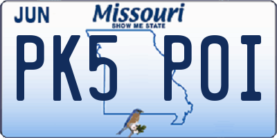 MO license plate PK5P0I