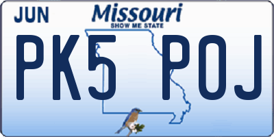 MO license plate PK5P0J