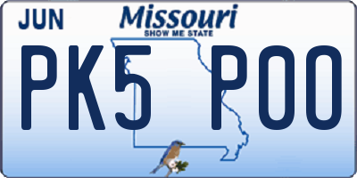 MO license plate PK5P0O