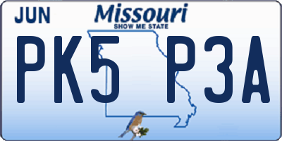 MO license plate PK5P3A