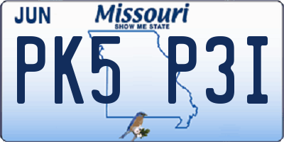 MO license plate PK5P3I