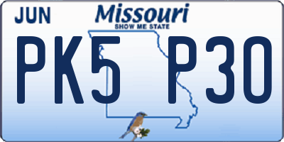MO license plate PK5P3O