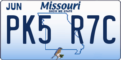MO license plate PK5R7C