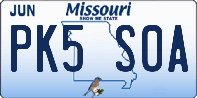 MO license plate PK5S0A