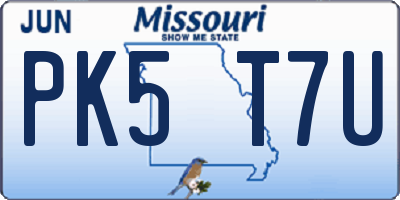 MO license plate PK5T7U
