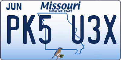 MO license plate PK5U3X