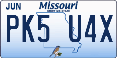 MO license plate PK5U4X