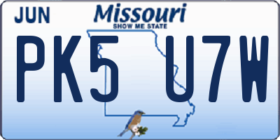 MO license plate PK5U7W