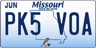 MO license plate PK5V0A