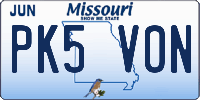 MO license plate PK5V0N