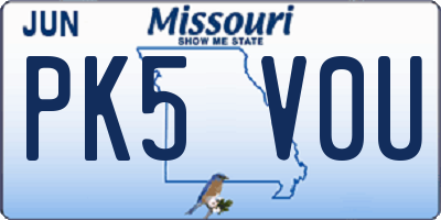 MO license plate PK5V0U