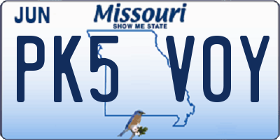 MO license plate PK5V0Y